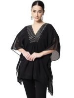 studio rasa Women's Georgette Sequin Embroidered Yoke Kaftan for Festive Wedding Party