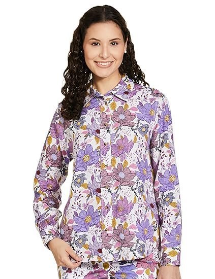 Marks & Spencer Womens Floral Linen Blend Collared Neck Regular Fit Shirt